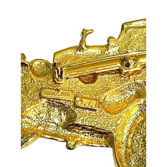 Gold Rolls Royce Brooch Pin 3" Long Designer Signed Parklane JJ Jonette Art Deco - Picture 5 of 7